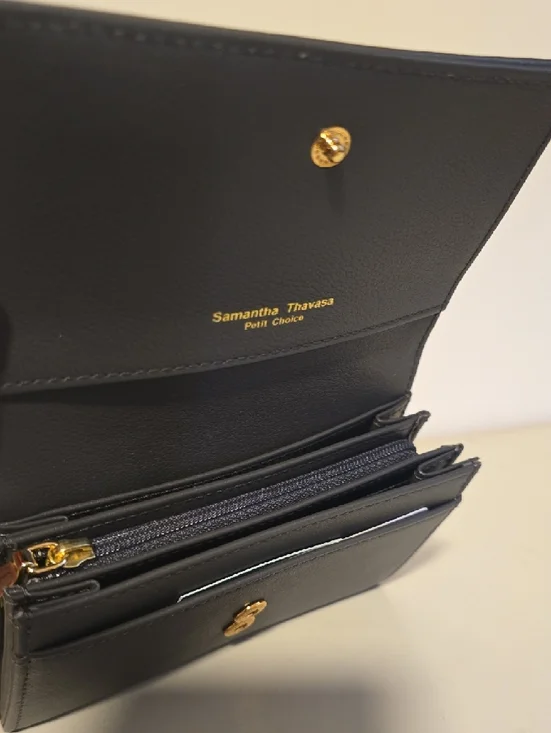 Samantha Thavasa Green and Navy Plaid Wallet with Black Trim - Picture 5 of 7